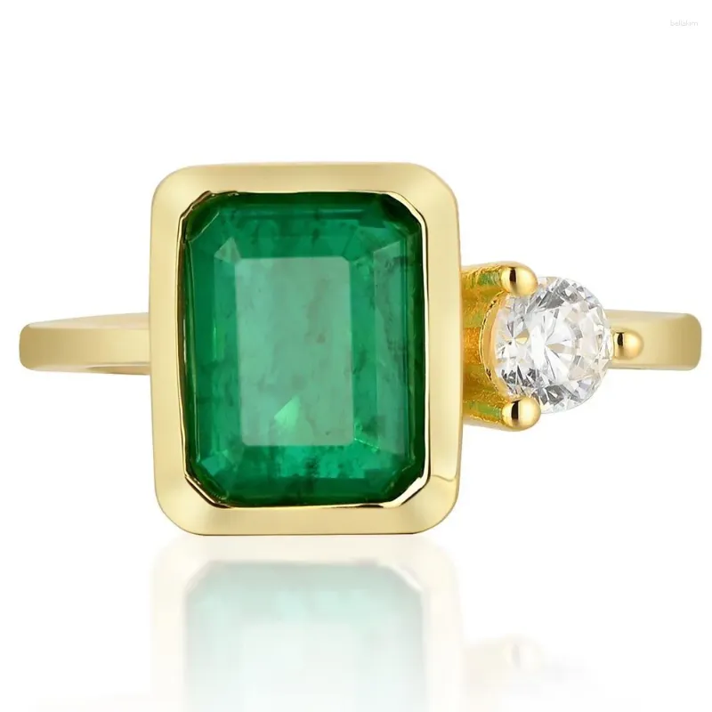 Negozio di anelli a grappolo Anello in argento sterling 925 con smeraldo ad alto tenore di carbonio, pietra preziosa, anello placcato in oro giallo 18 carati, gioielleria raffinata all'ingrosso