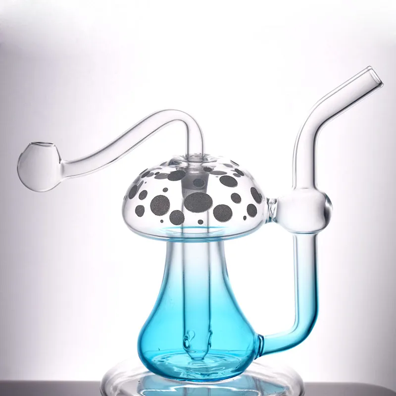 Design unico Glow In The Dark Bruciatore a olio in vetro Bong Tubi per l'acqua Raccoglitore di cenere Narghilè Riciclatore Dab Rig a mano con tubo per bruciatore a olio in vetro maschio Commercio all'ingrosso