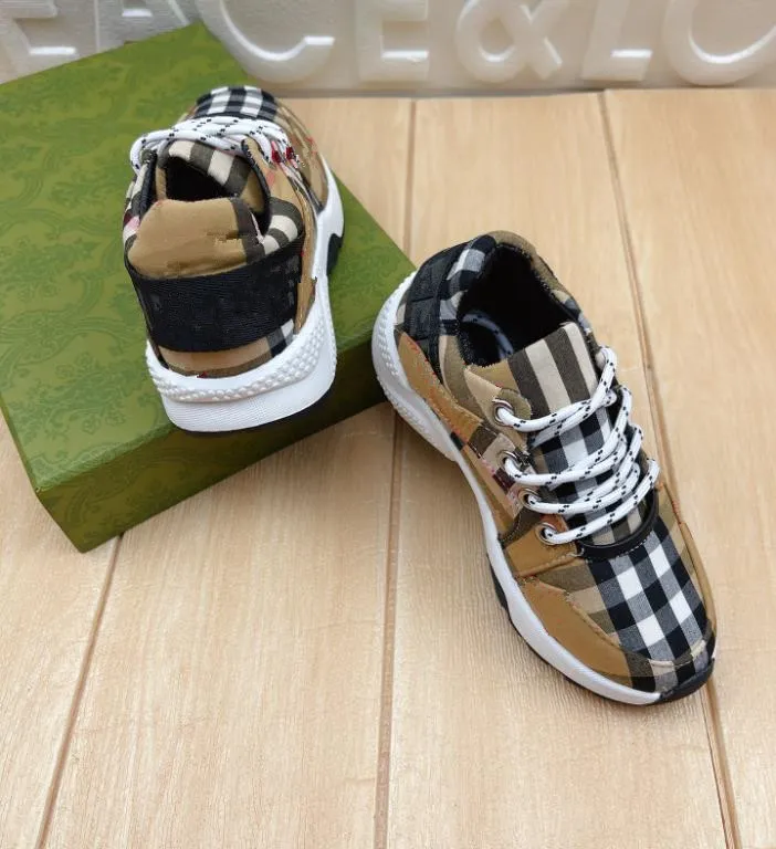 Kids Plaid Canvas Sneakers Breathable Casual Shoes for Boys Girls Lace Up Round Toe 2024 Spring Autumn