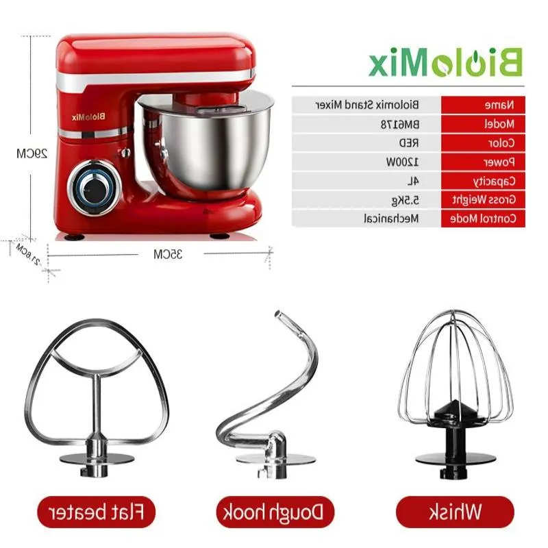 4L Stainless Steel Bowl 6-speed Kitchen Food Stand Mixer Cream