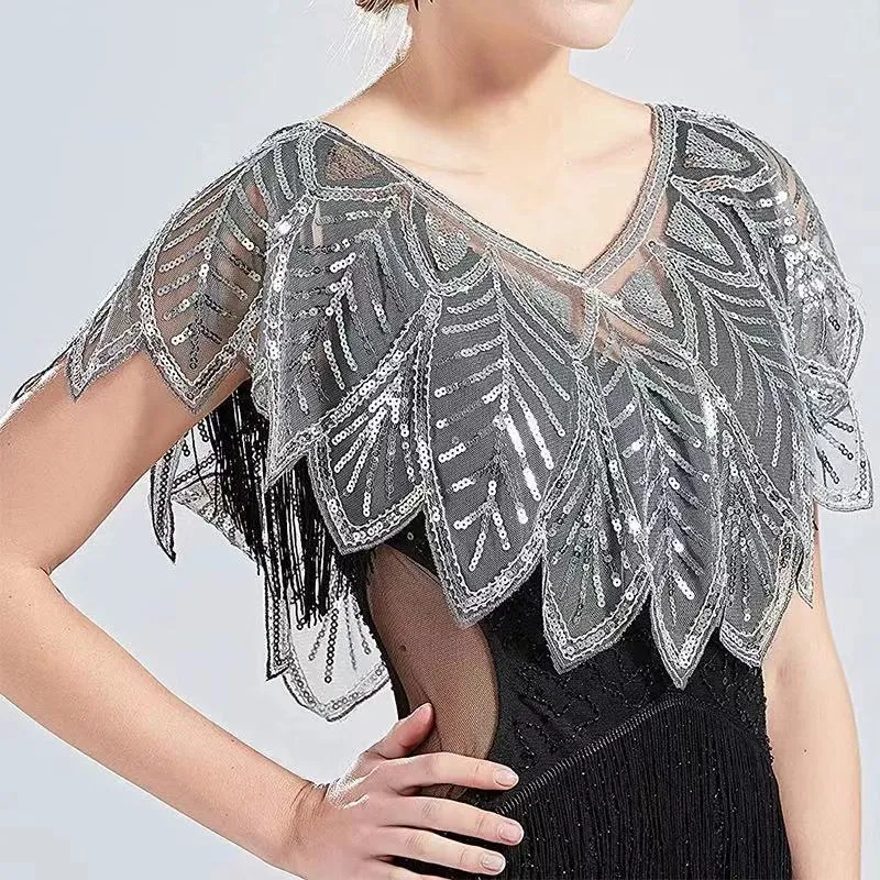 Shawls 6 Colors Summer Beading Elegant Shawl Wrap Black Lace Bolero Women Short Cape Sequined Sparking Jacket Shrug Capa 230413