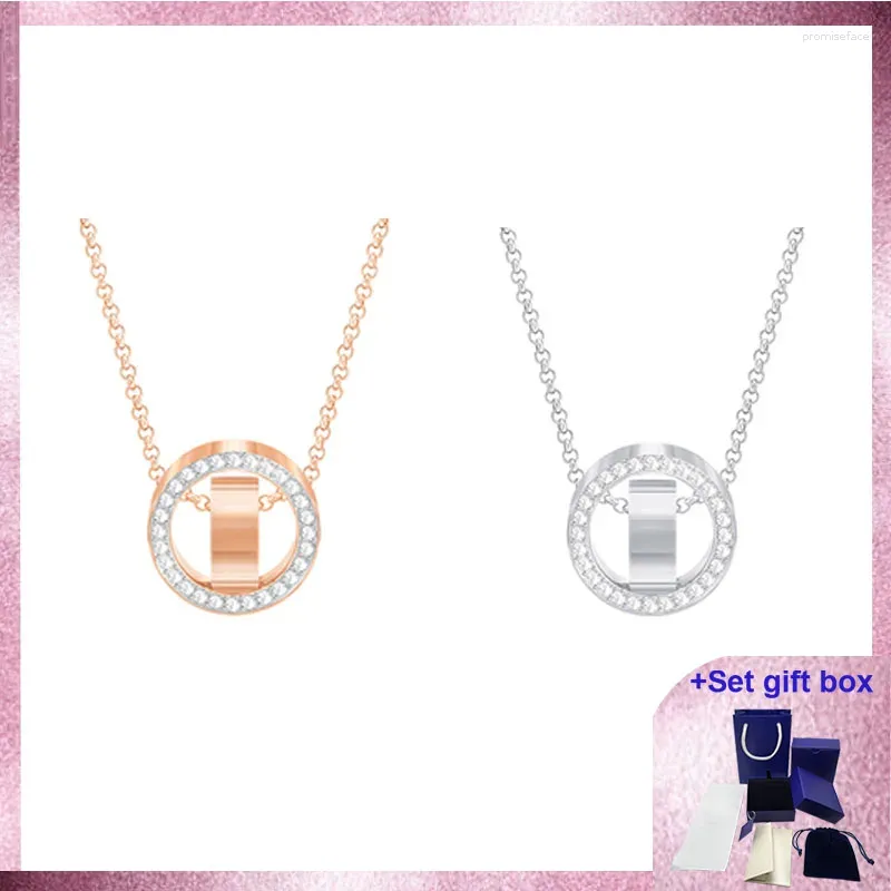 Pendants S High Quality Necklace Pendant Round White Rose Gold Tone Plated Premium Gift Box