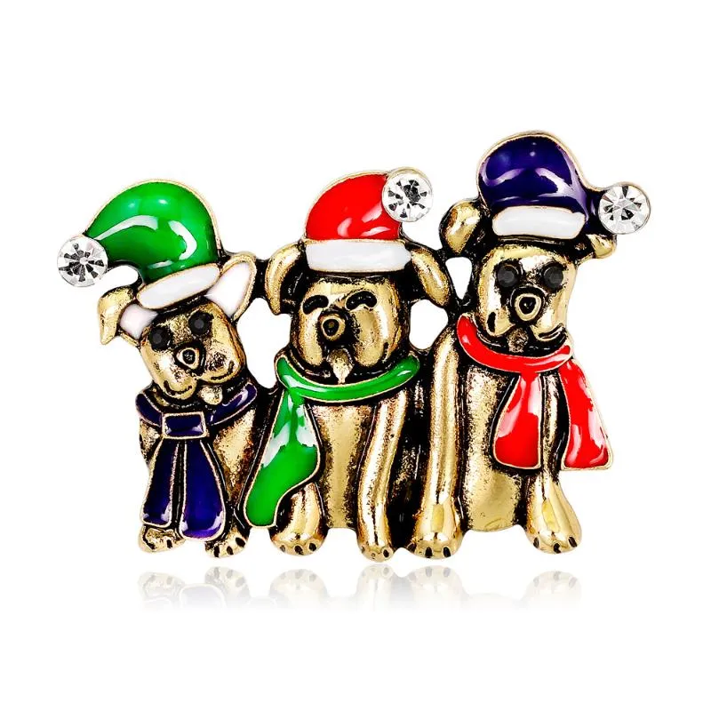 Brooches Pins CINDY XIANG Enamel Funny 3 Dogs Christmas Brooch Cute Animal Cartoon Rhinestone Jewelry Gift Friends