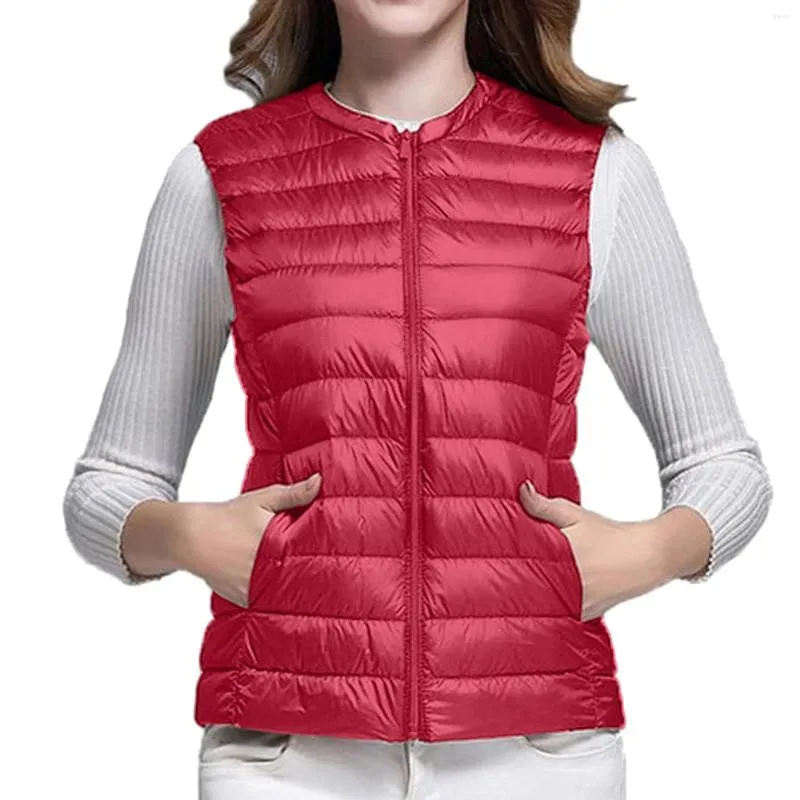 Women's Vests Winter Casual Zip Up Inside Solid Color Slim Vest V Neck  Light Down Quilted Thicken Warm For Women