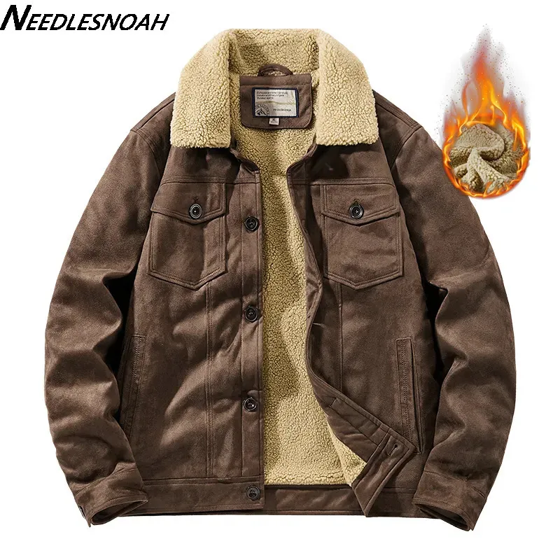 Herrjackor Needlesnoah Autumn Winter Men Warm Pilot Jackets Fleece Suede Thick Coats Maning Single Breasted Classic Parkas Fahion Windbreaker 231113