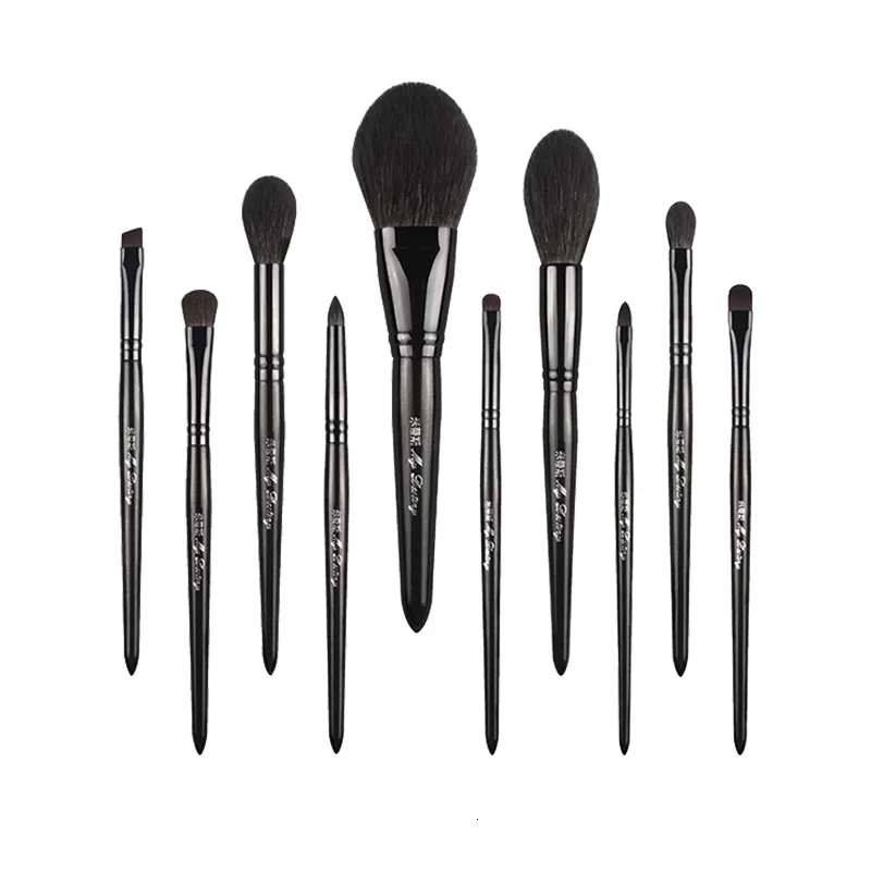 Strumenti per il trucco Mydestiny Pearlescent Black Brush Set Complete Beginner Portable 11 strumenti per peli di animali 230413