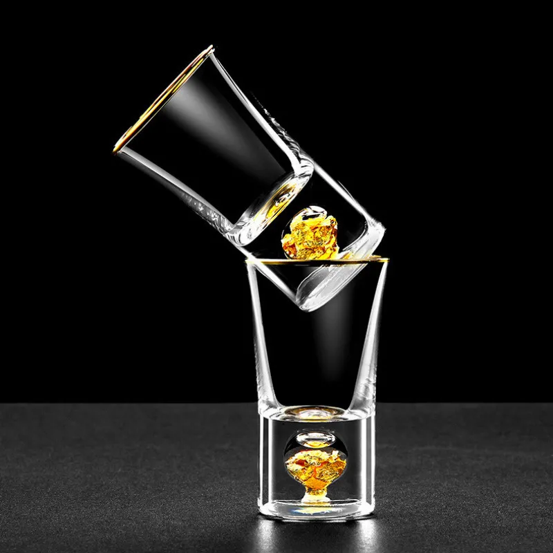 Gobelers qualité 24k aluminic foil cristal saké liqueur spiritueux s verres de profondeur bombe cocktail mini verre à vin sheezer sort boisson tasse 230413