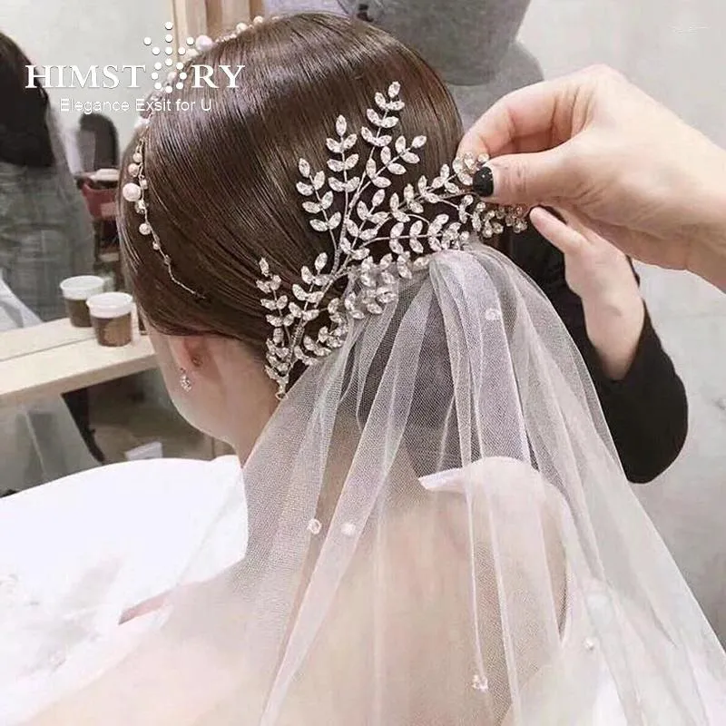 Hårklämmor Himstory Fashion Women Clear Crystal Leaf Branch Rhinestone Princess Bride Hairband Wedding Accessory Jewelry