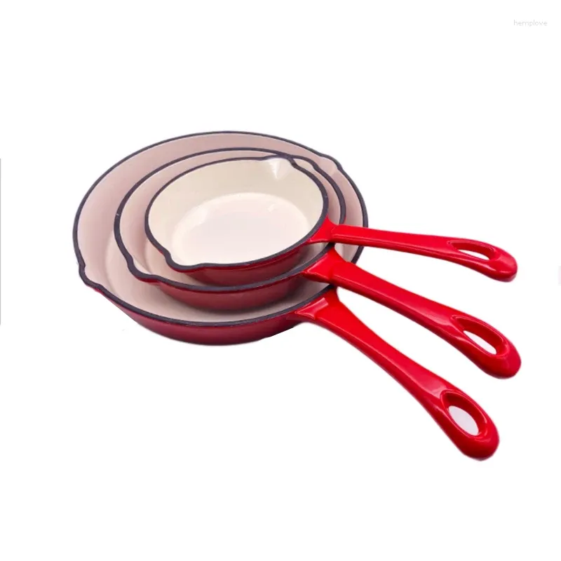 Pannen 16 cm 20 cm 25 cm Emaille Gietijzeren Koekenpan Met Lange Steel non-stick Koekenpan 3 stks Kookgerei Set