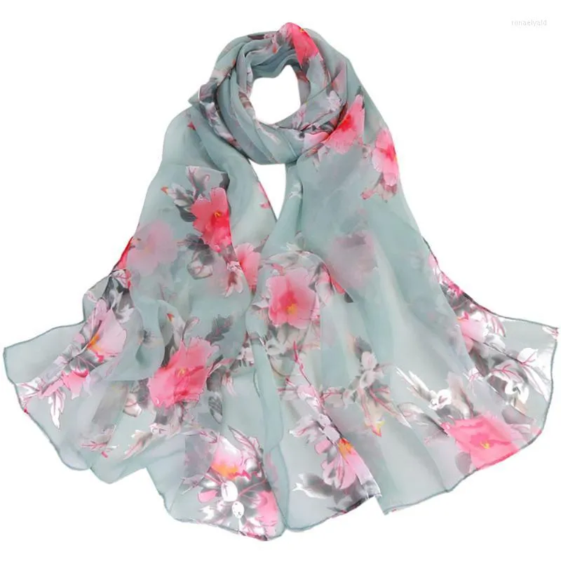 Scarves 25# Fashion For Women Peach Blossom Printing Long Soft Wrap Scarf Lady Shawl Chiffon Slik Ladies ShawlScarves Rona22