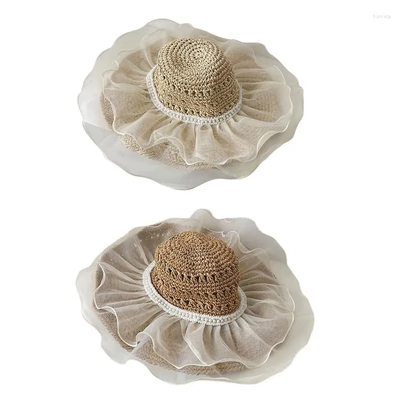 Sombreros de ala anchos decoración de encaje sombrero de cubo de verano pescador de color sólido para adolescentes adultos hierba de lafita amigable para la piel