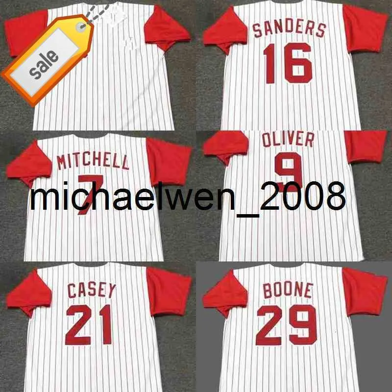Mich28 7 KEVIN MITCHELL 9 JOE OLIVER 16 REGGIE SANDERS 21 SEAN CASEY Baseball Jersey men women youth stitched