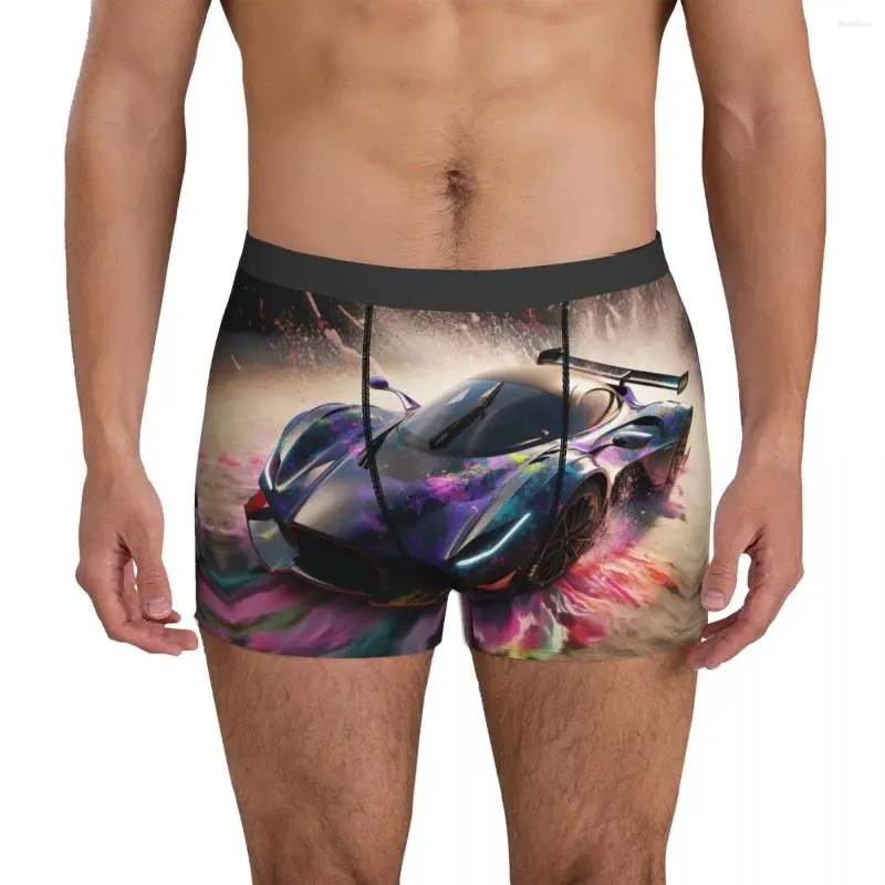 Underpants deslumbrante esportes carro roupa interior explosão líquido respingo engraçado calcinha impressão shorts briefs bolsa homens oversize tronco