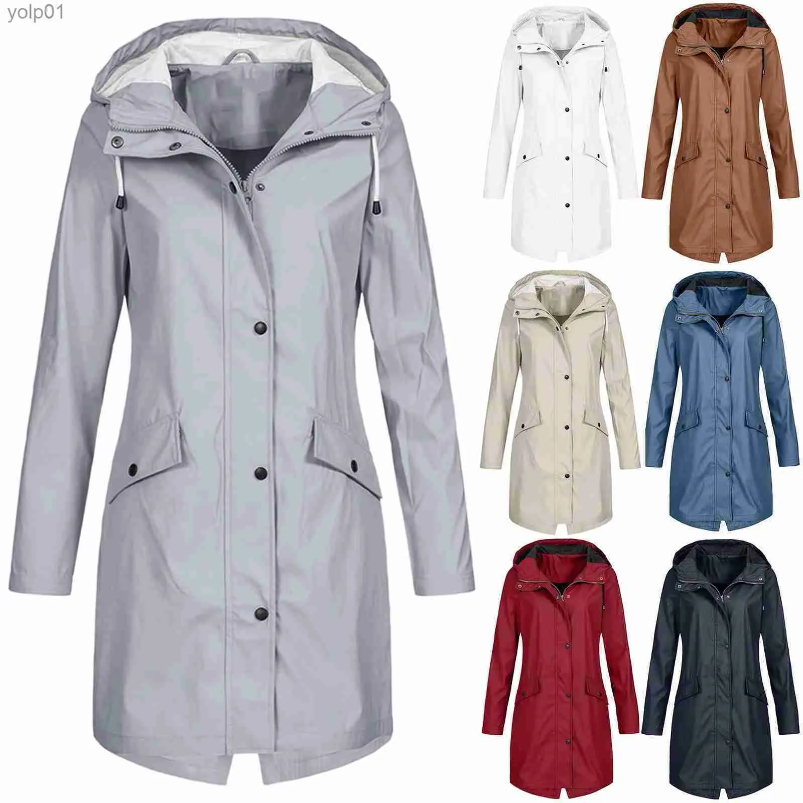 Women's Trench Coats Fashion Women Hooded Trench Coat Casual Lady Waterproof Windproof Long Jacket Buttons Zipper Coats Fe Long Sle OuterwearL231113