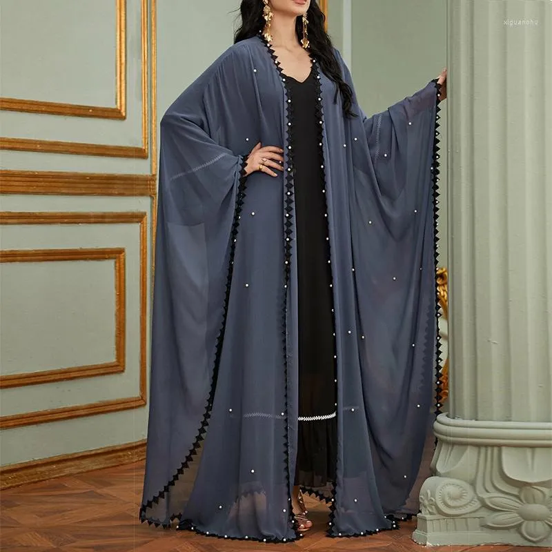 Ropa Étnica Dubai Abaya Kimono Gasa Con Cuentas Batwing Manga Larga Crochet Encaje Frontera Cárdigan Abierto Mujeres Musulmanas Europa Turquía Moda