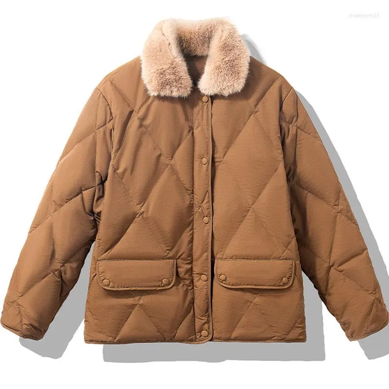 Piumino da donna FTLZZ Giacca da neve invernale da donna Bottoni con cerniera Parka Cappotto d'anatra bianca Moda Spessa calda Manica lunga Capispalla corto