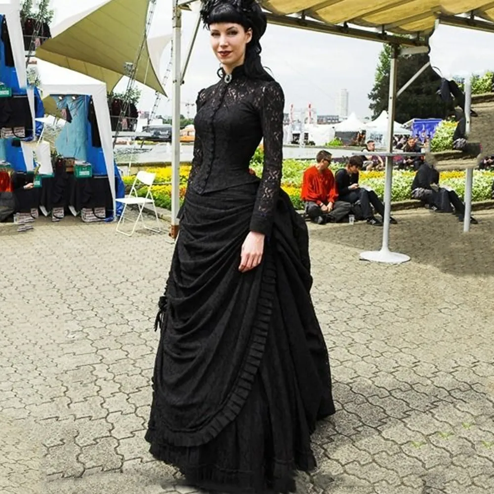 Gothic Black Long Mermaid Evening Dress with Long Beading Sleeves #C009 -  GemGrace.com