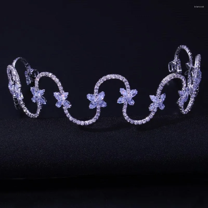 Declaração de clipes de cabelo Curvy Rhinestone Zircon Tiara Long Head Band para mulheres fofas de jóias de decoração de noiva da coroa da coroa da coroa da coroa