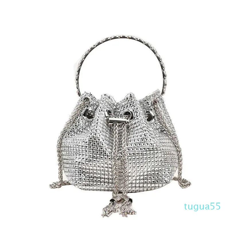 Borse a secchiello Mini Bling per donna 2023 Borsa a tracolla con catena a molla Borse e portamonete da donna