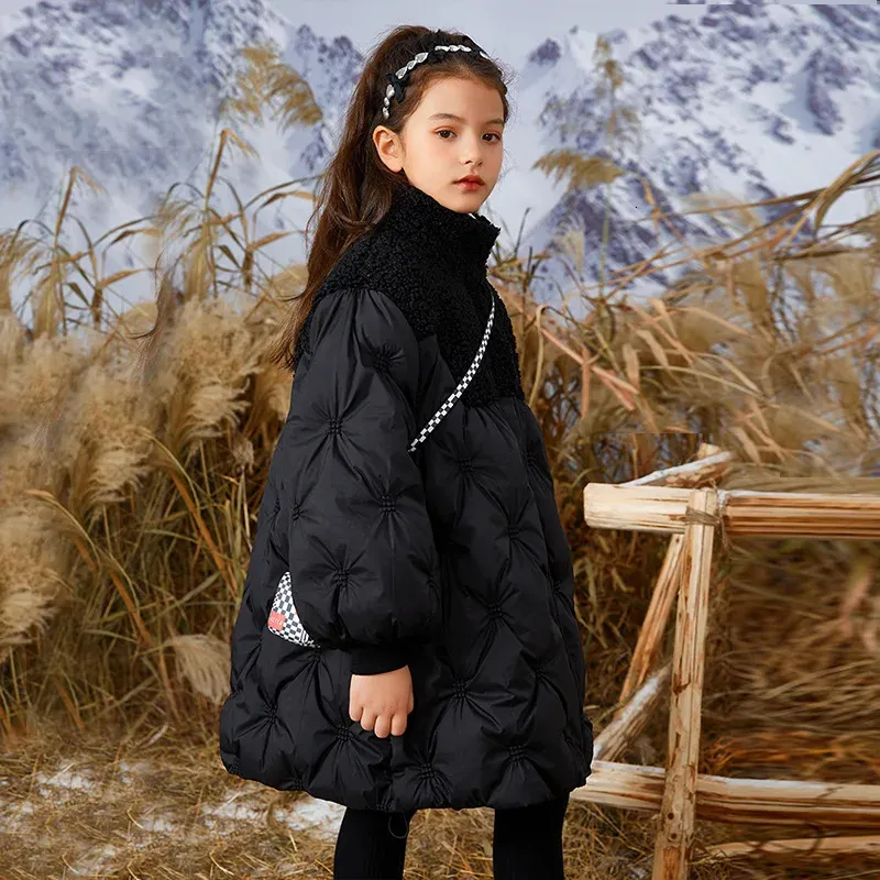 Пуховое пальто, детская зимняя пуховая хлопковая куртка из овечьей шерсти, длинная одежда для девочек, детская черная одежда, утепленная теплая парка, зимний комбинезон, верхняя одежда TZ462 231113