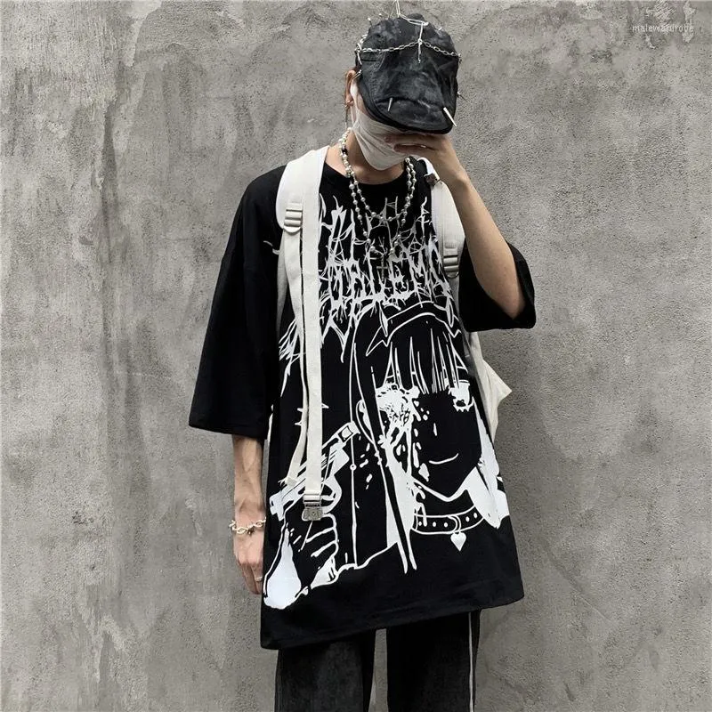 T-shirt da uomo Harajuku Anime Y2k T-shirt per uomo Hip Hop High Street Manga Oversize Streetwear Stampa grafica Mezza manica Tees Tops