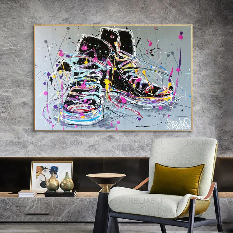 Graffiti Kunst Bunte Schuhe Leinwand Malerei Poster Drucken Wandkunst Bild Für Wohnzimmer Wohnkultur Wanddekoration Rahmenlos