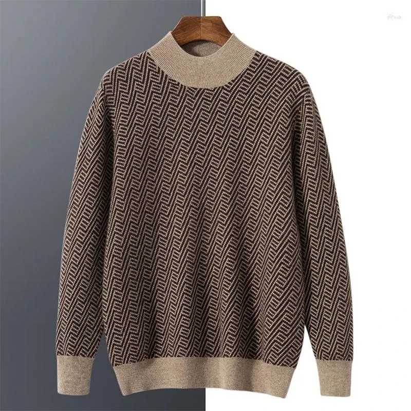 Herrtröjor 23 Pullover Tröja Half High Collar Cashmere Computer Sticked Warm Top Light Luxury Fashion Underlay Winter