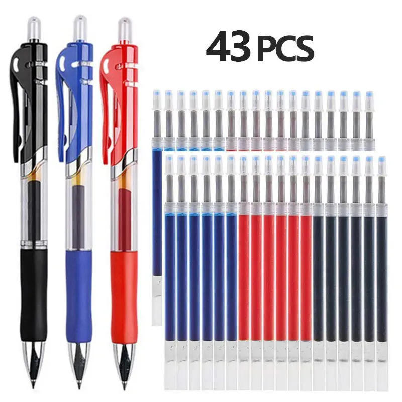 Canetas esferográficas 43 PCS Gel Recargas Conjunto Papelaria Kawaii Caneta de Escrita BlackredBlue Tinta 05 mm Azul Esferográfica Escritório Escola Suprimentos 231113