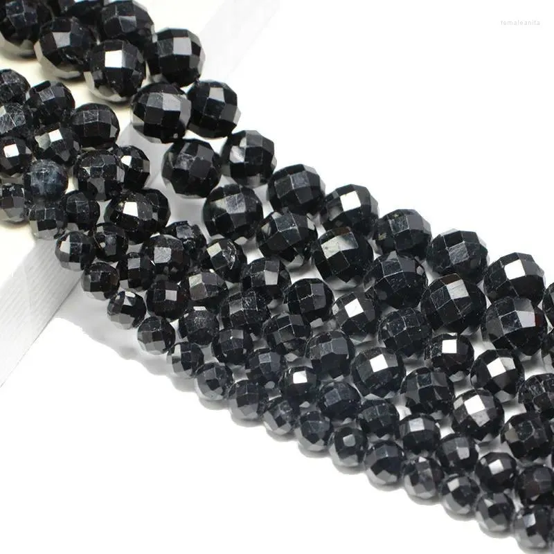 Piedras preciosas sueltas Piedra natural fina facetada Turmalina negra Cuentas espaciadoras de piedras preciosas redondas para hacer joyas Collar de pulsera de bricolaje 6/8/10MM