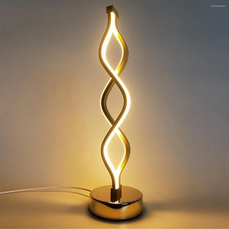 Tischlampen Kreative gebogene LED-Lampe Moderne einfache Haushalts-Nachttischspirale Schlafzimmer Einstellbarer Dimmer Wohnzimmer Desktop Kleine Nacht