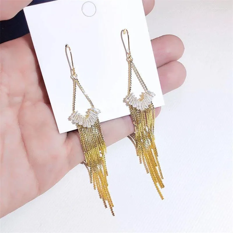 Dangle Earrings Hollow Triangle Geometric Earring For Women Exaggerated Gold Color Long Tassel Rhinestone Crystal Jewelry