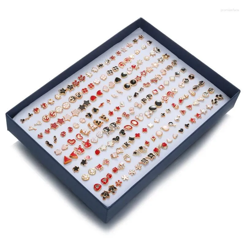 Orecchini a bottone 100 paia/scatola Animali in ceramica morbida Semplice strass Fiore geometrico per regali di gioielli di compleanno per donne