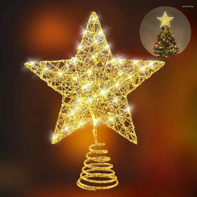 Kerstversiering Gouden Boom Top Ster Licht Ijzer Glitter Poeder Topper Voor Thuis Navidad Ornamenten Jaar Decoratie