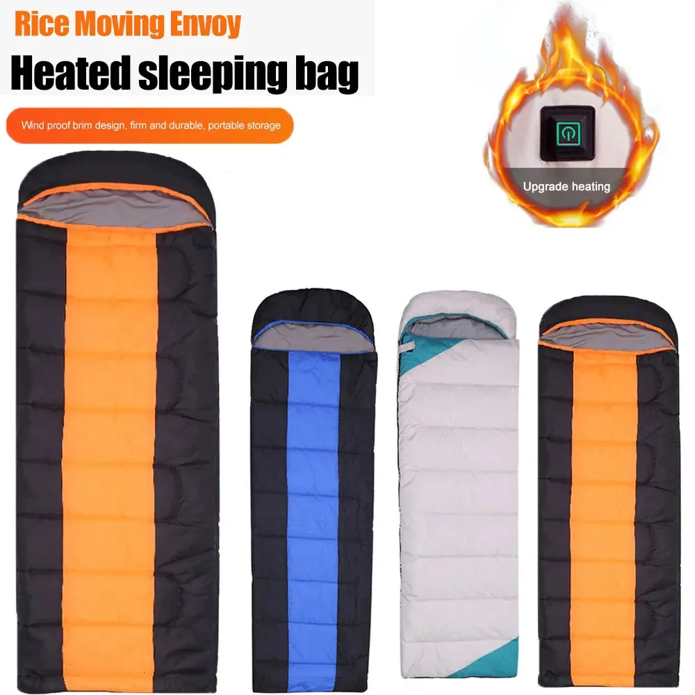 Sacos de dormir Saco de dormir con calefacción USB Almohadilla térmica alimentada por 5 V Impermeable Ultraligero Adultos Camping Sacos de dormir cálidos con temperatura de 3 niveles 231113