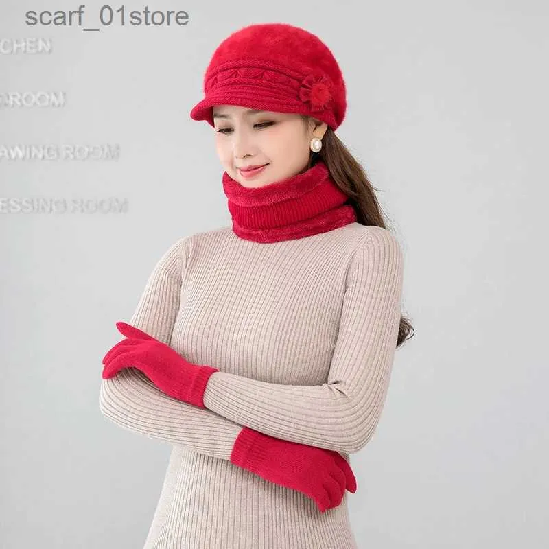 Cappelli sciarpe set da donna Cappello sciarpa GS 3 pezzi impostati spessi sciarpe a maglia calda berretti g set 2021 Nuovi accessori invernali russi SL231113