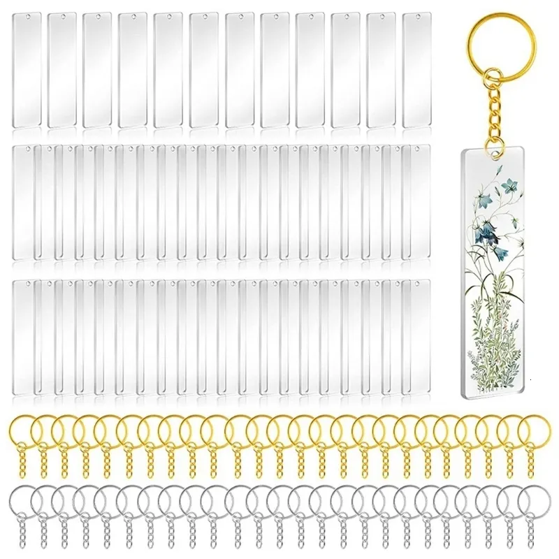 Porte-clés Longes 50 pièces porte-clés en acrylique vierges avec anneaux porte-clés transparents rectangles en acrylique pour projets de bricolage en vinyle 230413