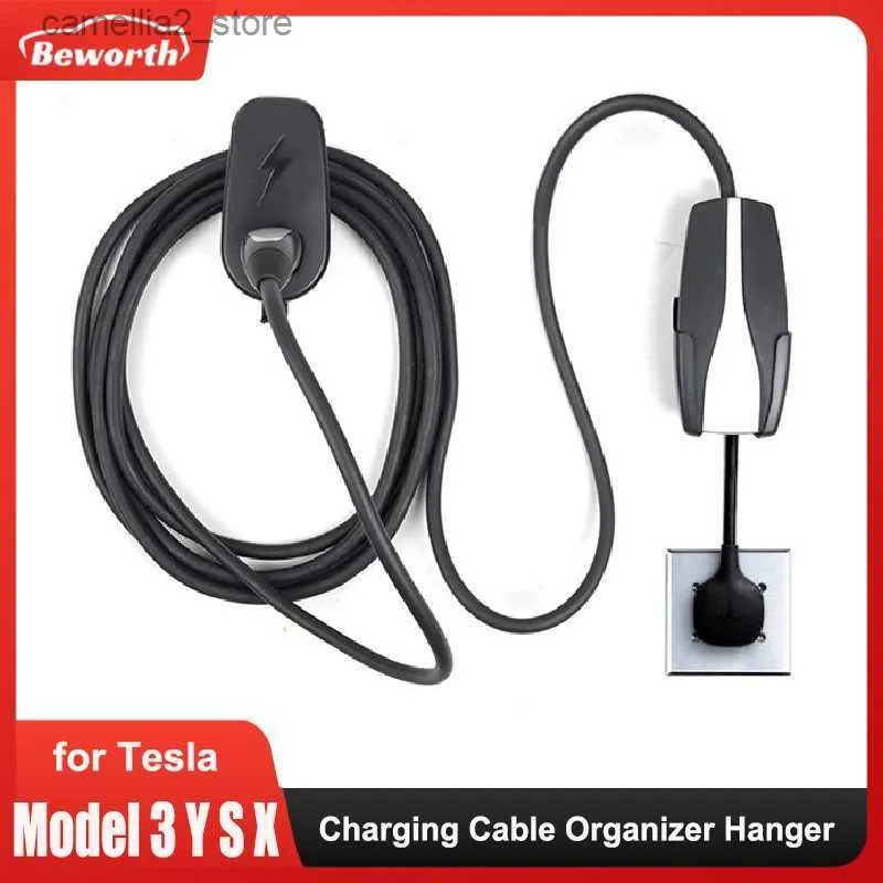 Accesorios para vehículos eléctricos para Tesla Model 3 Y S X EU/US Organizador de cables de carga Soporte de pared Cargador Soporte para cables Percha Rack Accesorio para vehículos eléctricos Q231113