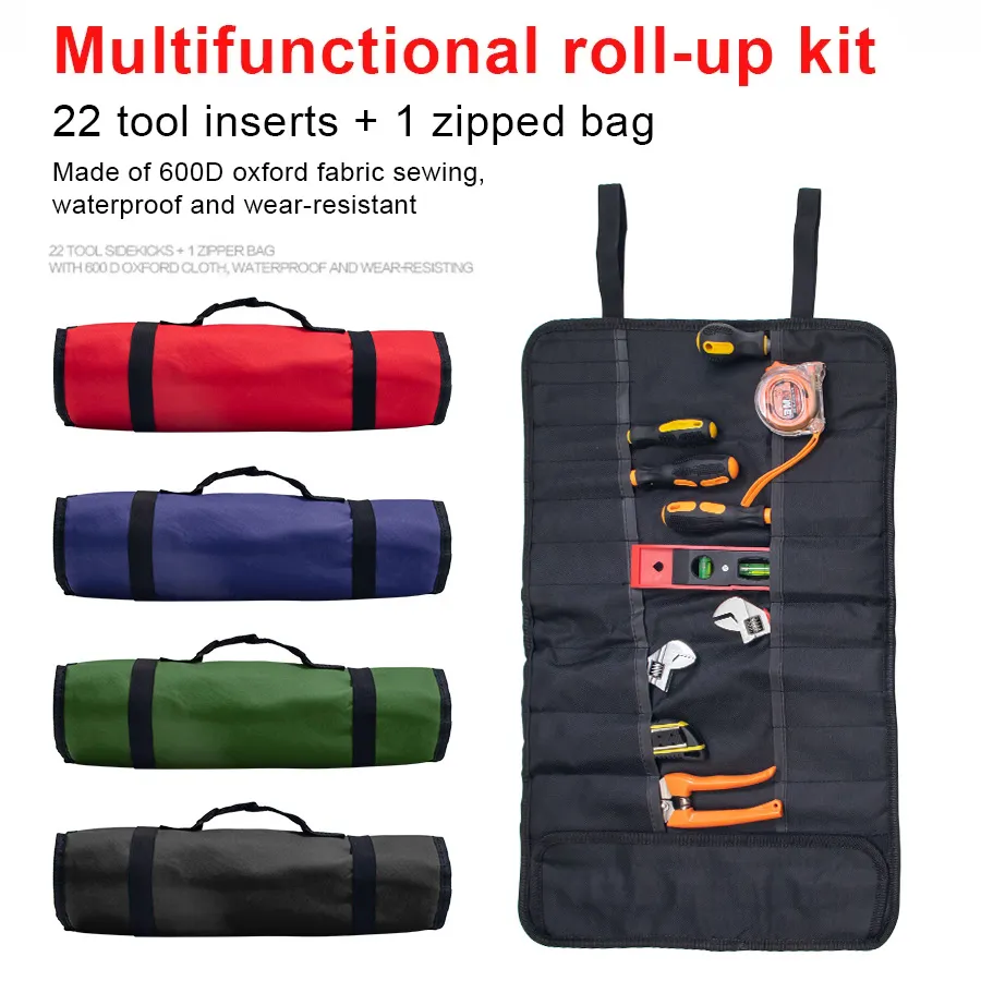 Multifunktion Roller Tool Påsar Oxford Canvas PRAKTISKA HANDLARVÄGAR Mejselektriker Bär verktygssats Instrumentpaket