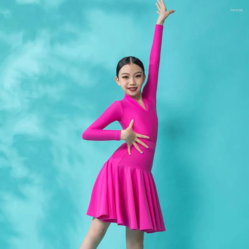 Rose Red Long Sleeve Leotard Dance Skirt Outfit For Latin Dance Competition  And ChaCha Samba Dancing Performance YS2407 From Hangtag, $45.92
