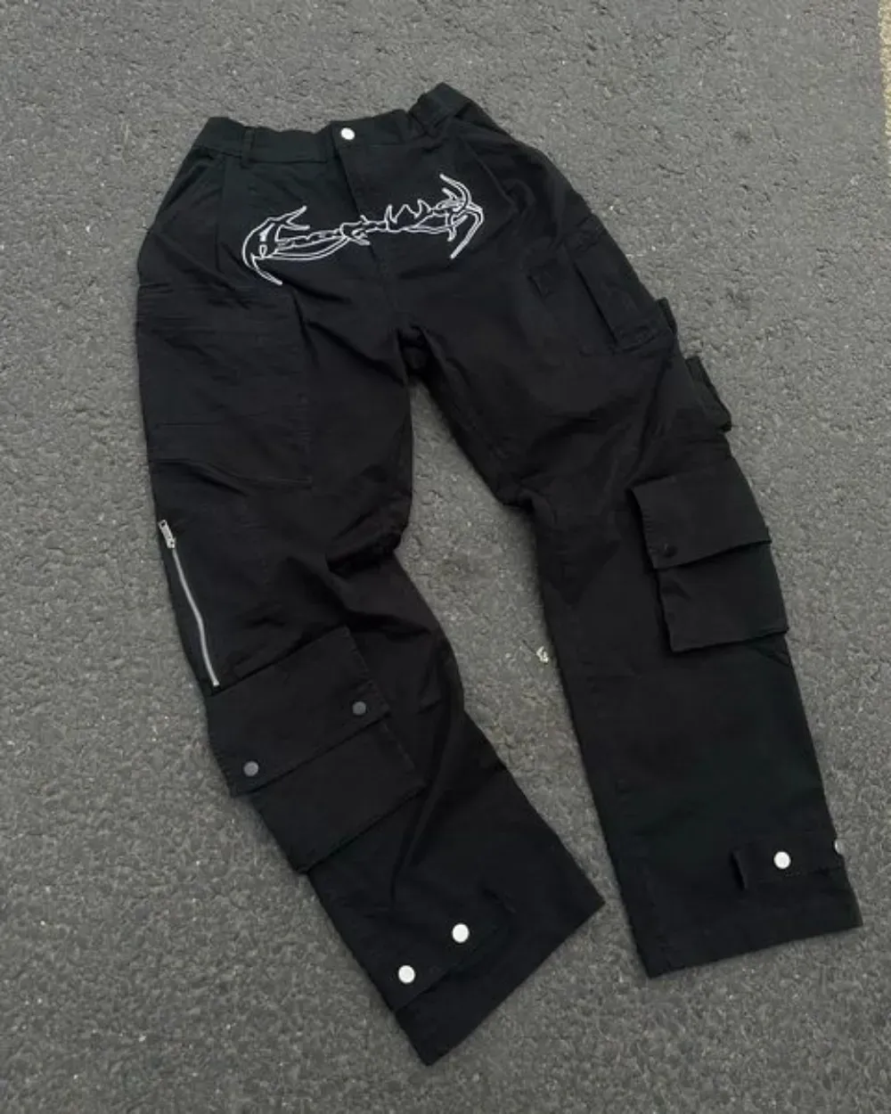 Jeans masculinos y2k jeans harajuku hip hop retro preto multi bolso calças de carga homem punk gótico baggy jeans calças largas perna streetwear 231113