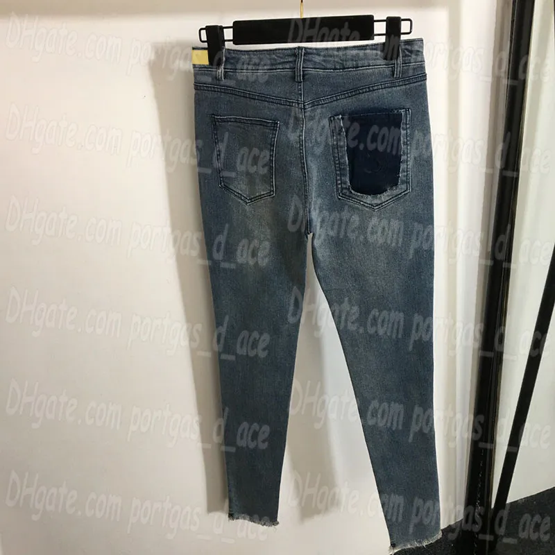 Mektup işlemeli kadın kot pantolon pantolon mavi nedensel pantolon spor sokak tarzı denim pantolon