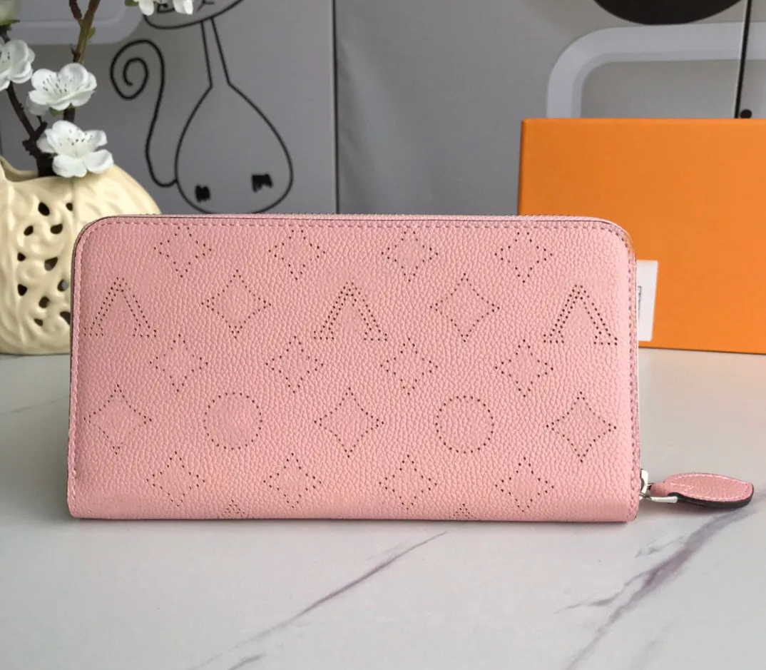 Portafogli donna stilista portafogli con cerniera di lusso porta carte di credito lettera fiore perforato di alta qualità pochette da donna lunga e sottile con scatola