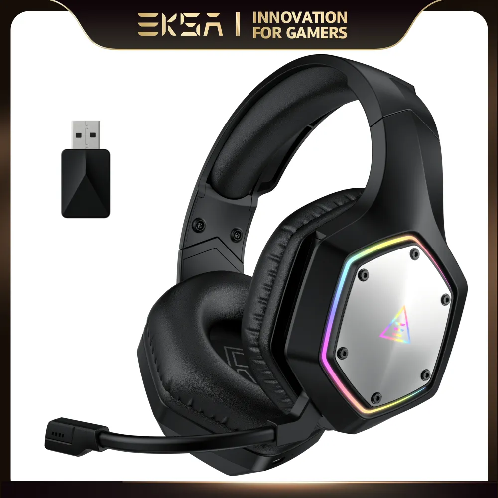 Mobiltelefonörlurar EKSA 2 4GHz trådlösa hörlurar E1000 WT 7 1 Surround Wired Gaming Headset Gamer med ENC Mic Low Latency för PC Xbox 230412