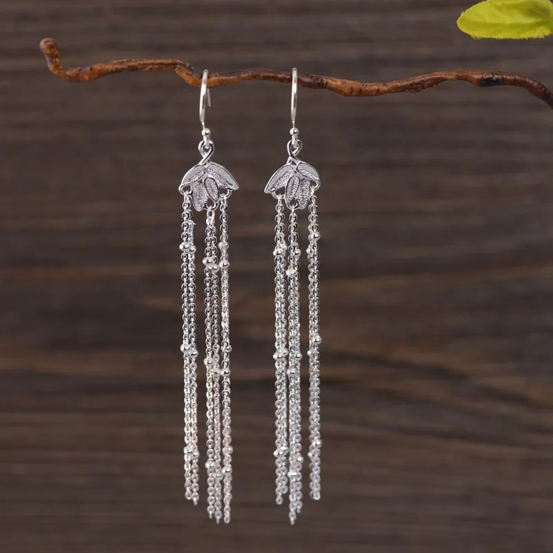 Dangle Chandelier Simple Bamboo Leaf Long Tassel Earrings for Women Girls Cute 925 Silver Hanging Earrings Trend Jewelry Wholesale EH019 230413