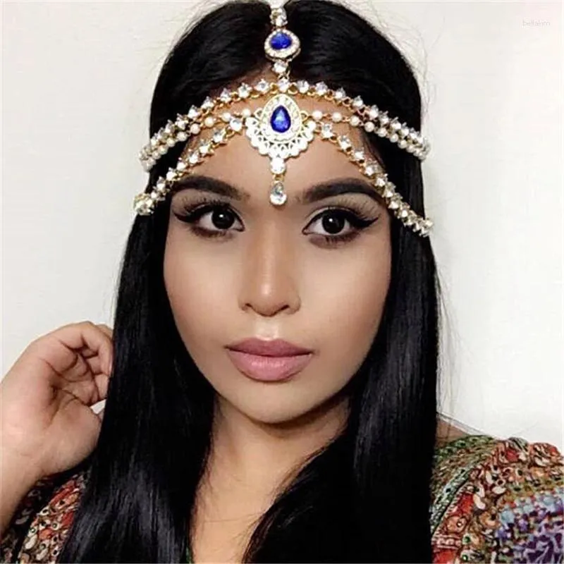 Pinces à cheveux à la mode, strass bleu exquis, pendentif en Zircon, chaîne de tête pour dames, style Boho, sourcils de mariée, bijoux diadème festifs de mariage