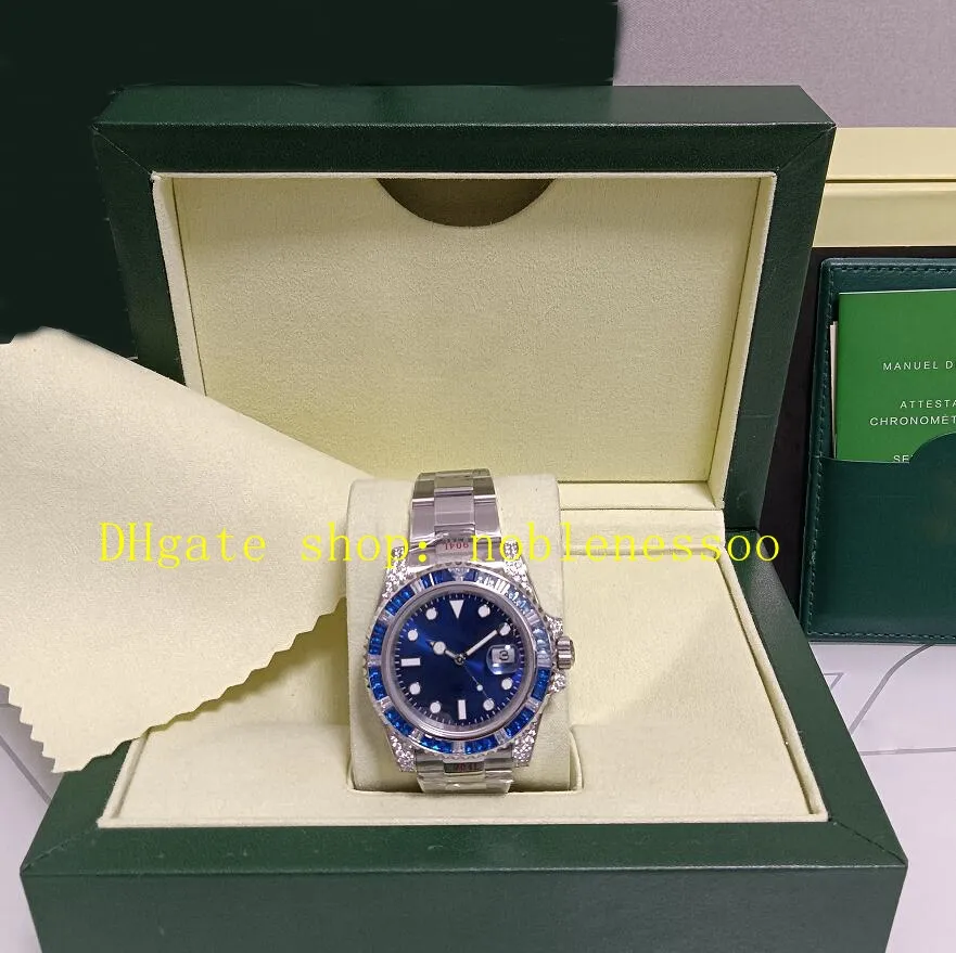 Com caixa, masculino, relógio para foto de diamante de diamante azul de 40mm de 40 mm de diamante 116659 904l aço de aço automático 2836 MOVIME