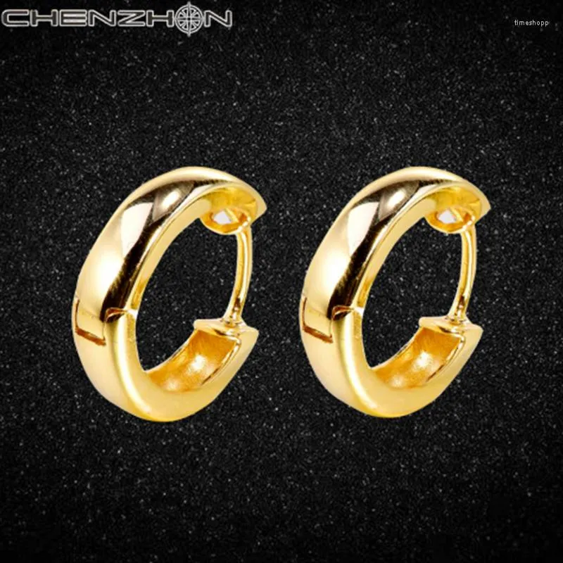 Hoop Earrings CHENZHONS925 Sterling Silver 14K Gold Plated Plain Ring Cuff Huggie Studs | Women's