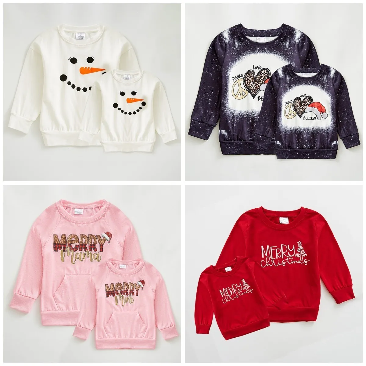 Passende Familienoutfits Girlymax Winter Merry Christmas Baby Girls Mommy Me Leopard Santa Snowman Boutique Gebleichte T-Shirts Kinderkleidung Langarm 230412