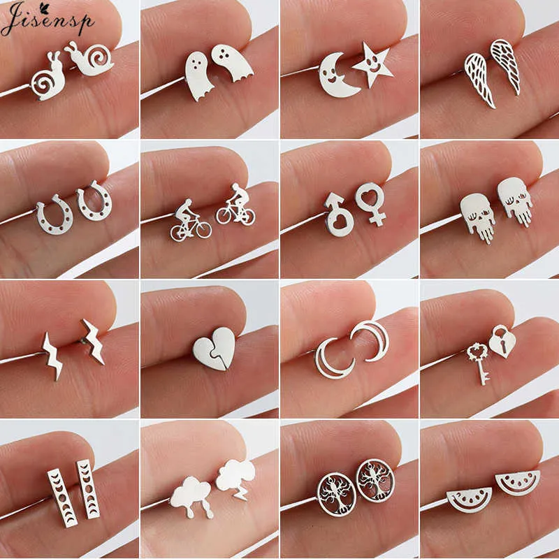 Ohrstecker Mini Edelstahl Ohrringe Mädchen Minimalistischer Schmuck Punk Schwarzes Herz Schnecke Mond Schädel Ohrstecker Koreanische Flügel Ohrstecker Brincos P230411