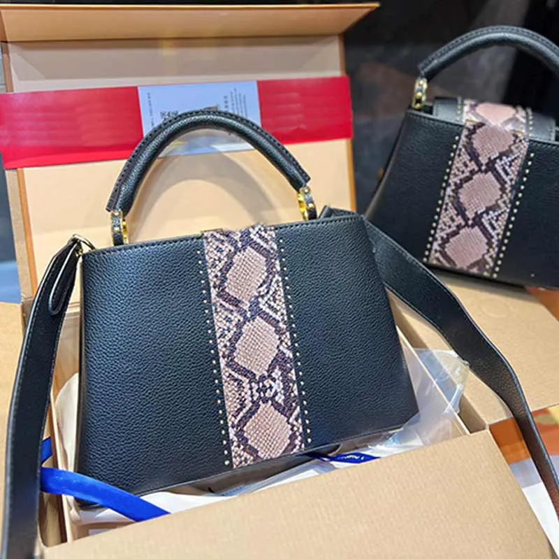 Bolso de mano Capucin, bolso de mano para mujer, bolsos cruzados de cuero genuino, correa extraíble, letras de moda, bolsos de hombro con uñas inferiores, dos tamaños